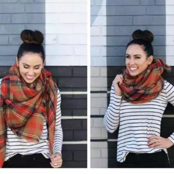 Accessories - Pumpkin Spice Plaid Orange Blanket Scarf